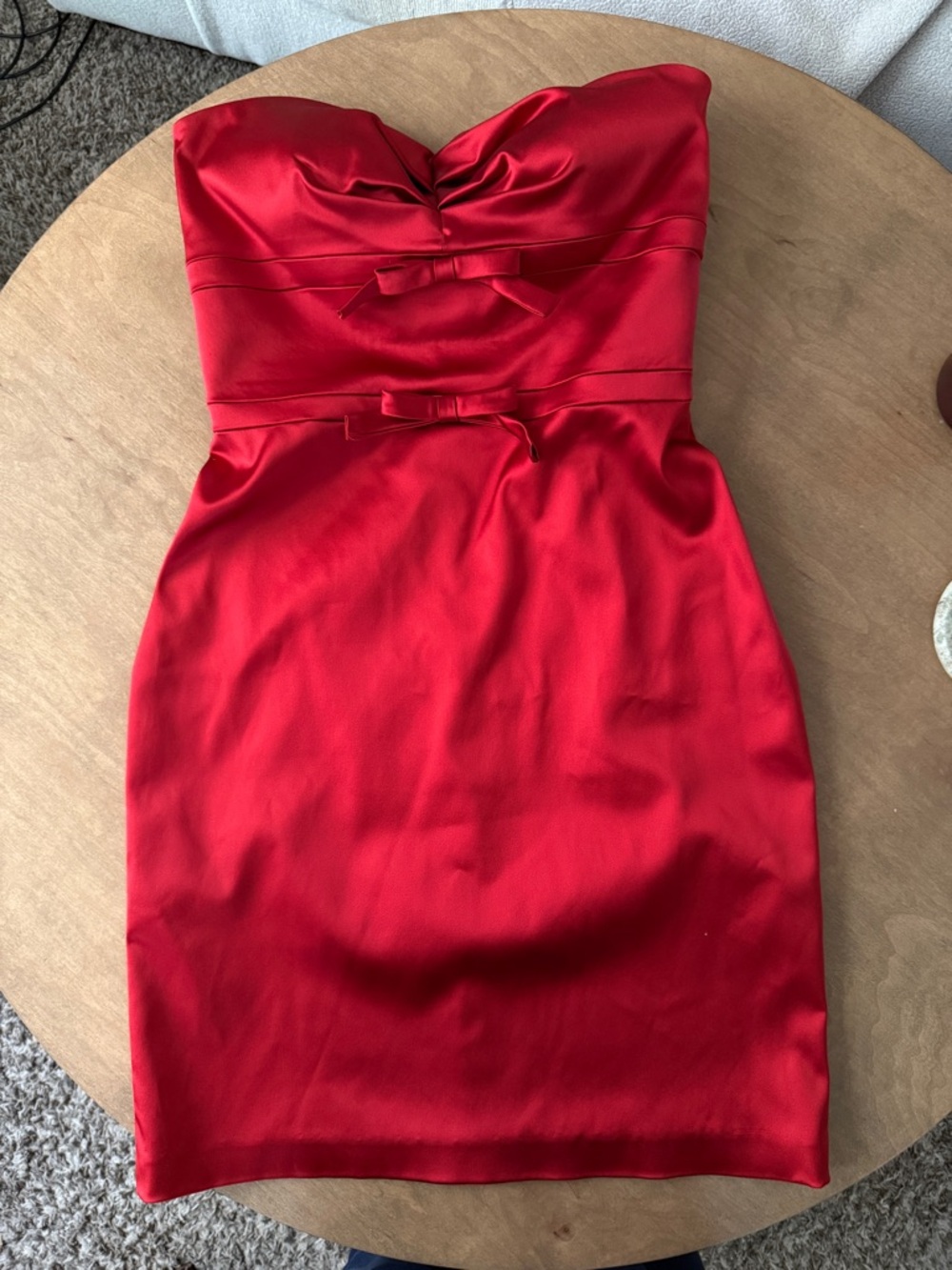 Cache Strapless Red Satin Cocktail Dress
